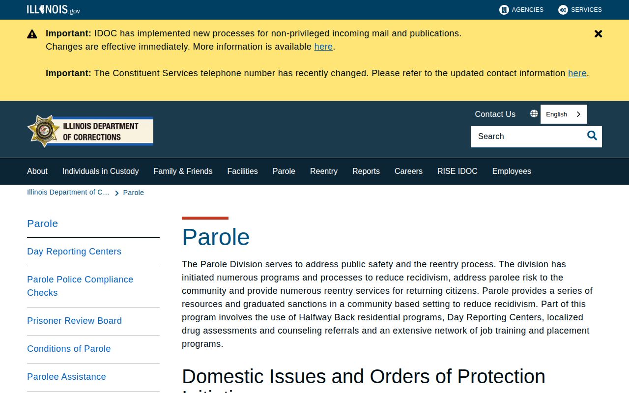 Illinois IDOC parole information for Bond County release supervision