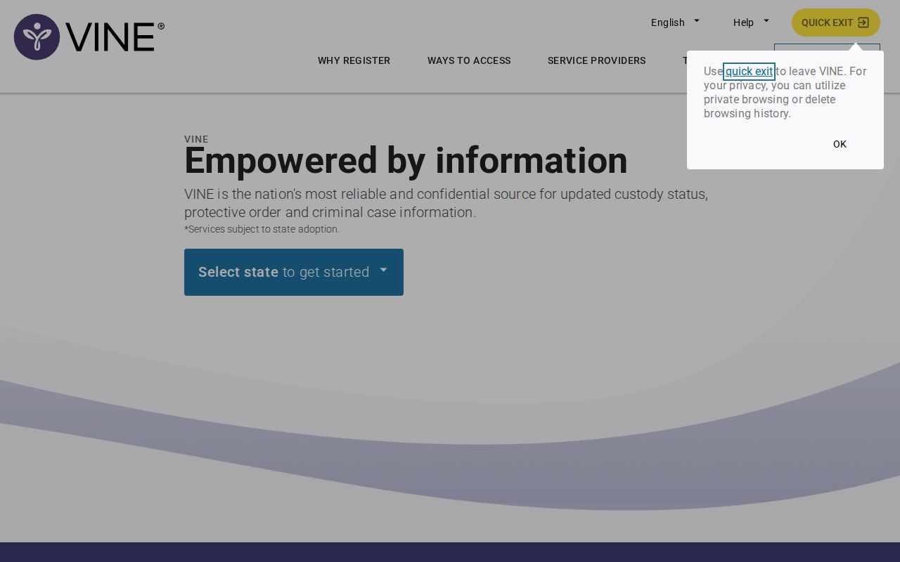 VINELink entry screen with Illinois selected